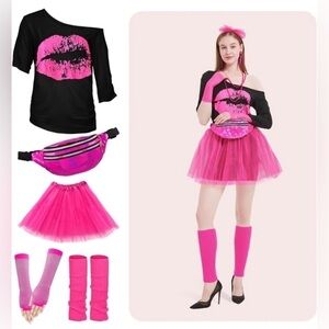 WILDPARTY 80s Outfit for Women Costume Accessories Set Pink Tutu Fanny Pack